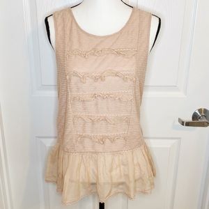 Free People Pink Ruffle Peplum Lace Tank Blouse